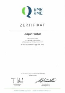 EMR Zertifikat ZSR-Nummer: T357463 - Klassische Massage Nr. 102